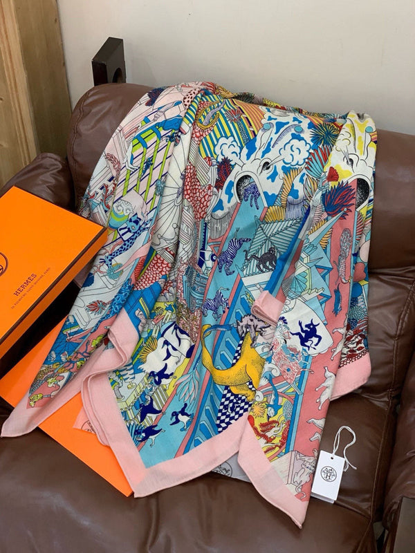 HM 25s Scarf 140cm Blue Multicolor Cashmere 973038
