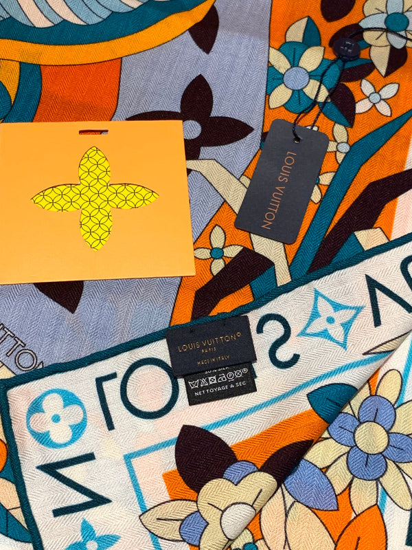 LV Double-sided Scarf 135cm Orange Cashmere Silk 143726