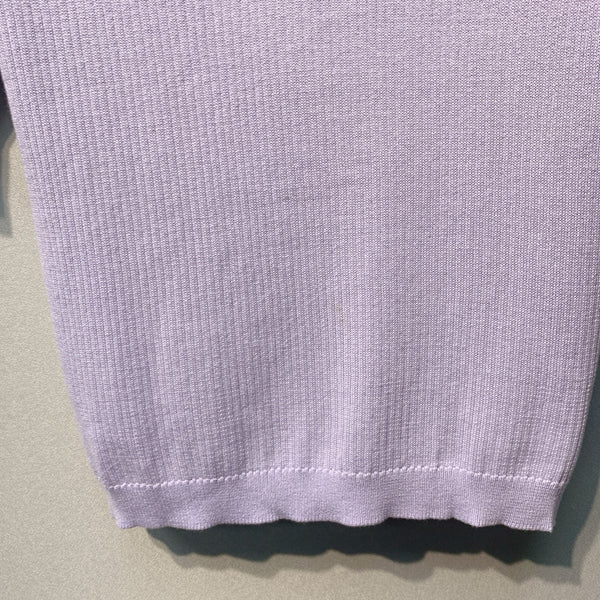 Miu SS26 Knitted Collared Lace Beaded Logo Top Lavender Cotton Silk 350903