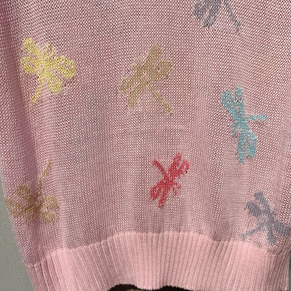 CD SS26 Dragonfly Embroidered Knit Top Light Pink Cotton 350911