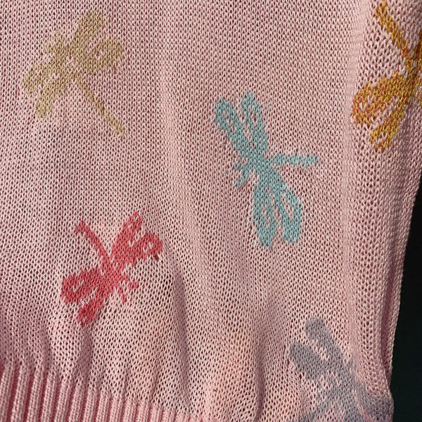 CD SS26 Dragonfly Embroidered Knit Top Light Pink Cotton 350911