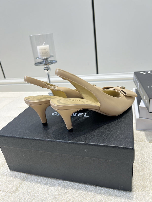 CC 26s Bow Peep-Toe Slingback Beige Sheepskin 964579