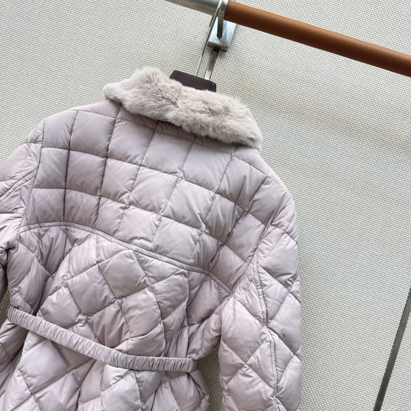 Moncler 26s Cygnes Belted Short Down Jacket Light Pink 419292