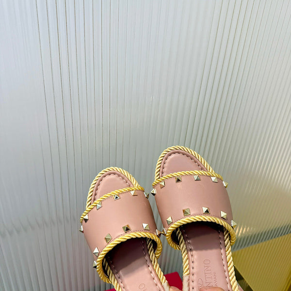 VT 26s Espadrille Slides 5cm Dusty Pink Leather 714908