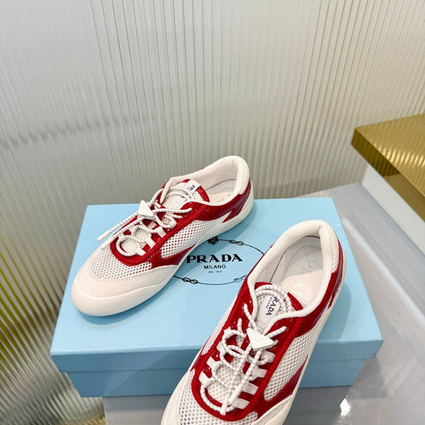 Prad 26s Speedrock Sneakers White Red Patent Leather Mesh Fabric 986639