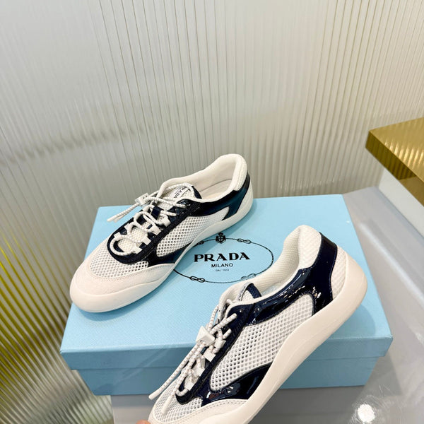 Prad 26s Speedrock Sneakers White Black Patent Leather Mesh Fabric 986640