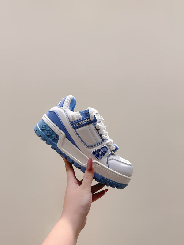 LV Trainer Maxi Sneakers White and Blue Calfskin Mesh 515200