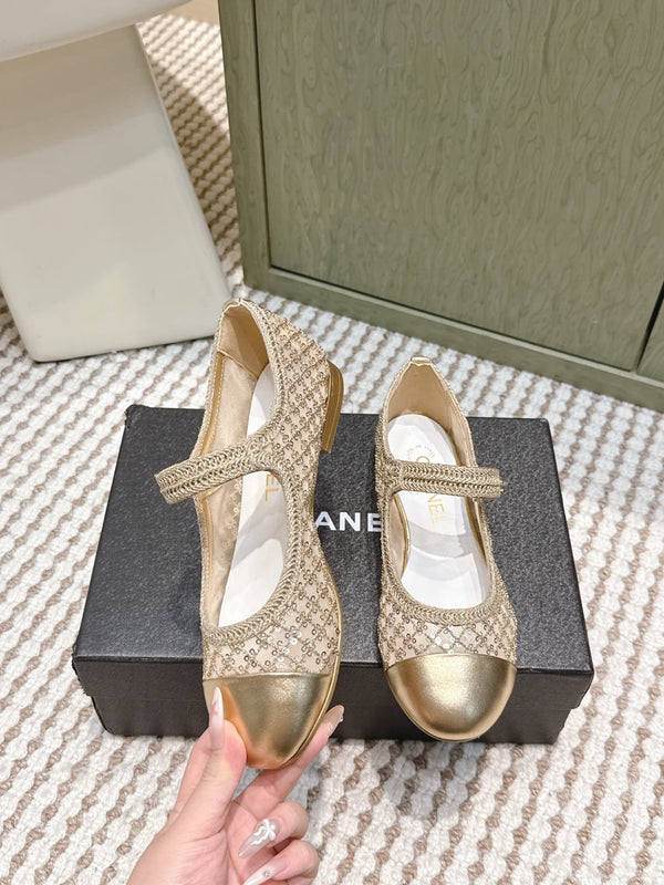 CC 25s AW Ballet Flat Gold Sequin Woven 612349
