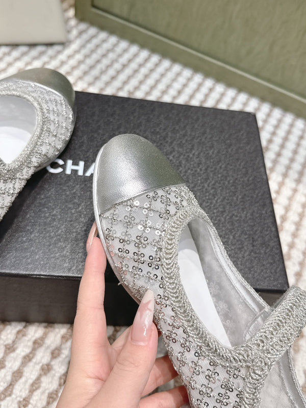 CC 25s AW Ballet Flat Sliver Sequin Woven 612350
