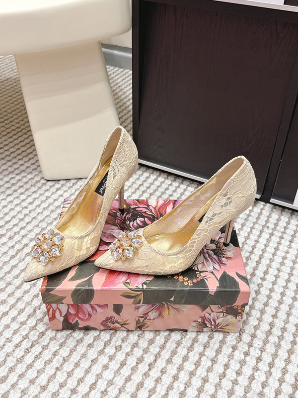 DG 26s Pumps Crystals 9cm Beige Taormina Lace 663088