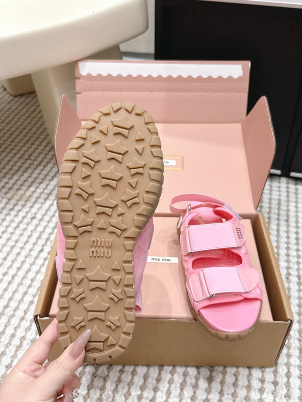 Miu 26s Velcro Sandals Pink Nylon Suede 632333