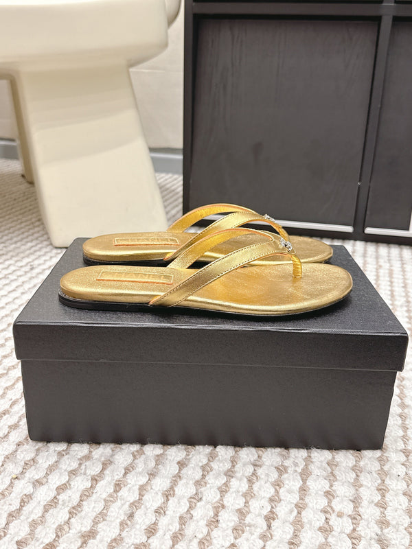 CC 26ss Flip-Flops Gold Metalic Sheepskin 653600