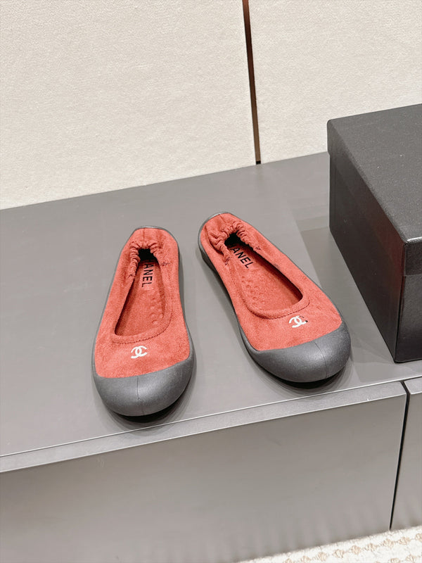 CC 26s Ballet Flat Elastic Heel Black Red Suede TPU 990248