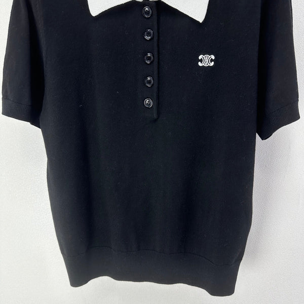 Celine Short-sleeved Polo Shirt Black Cashmere Wool 349073