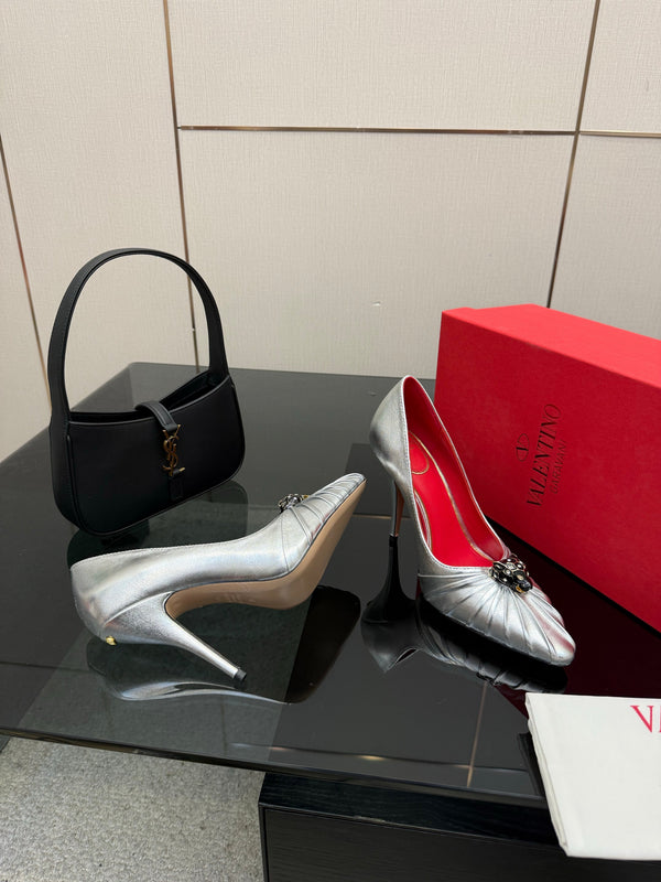 VT Panthea Pumps 105Mm Metallic Silver Goatskin 630180