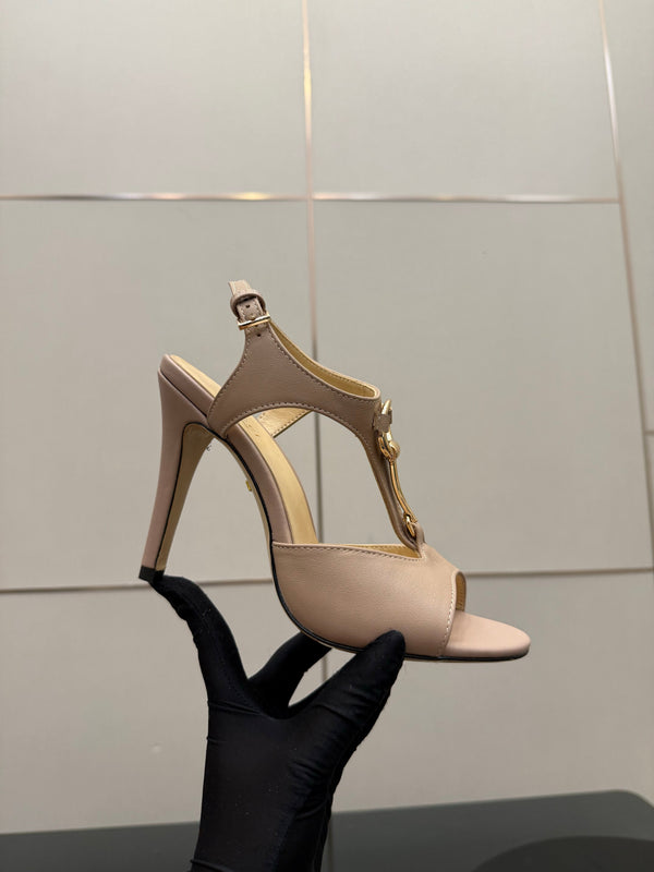 GG G-Buckle High-Heeled Sandals 10.5cm Beige Cowhide 725306