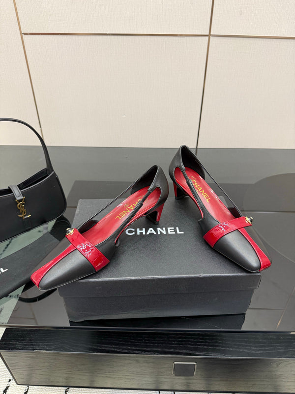 CC 26P Slingback 5cm Red Black Lambskin Patent Leather 791607