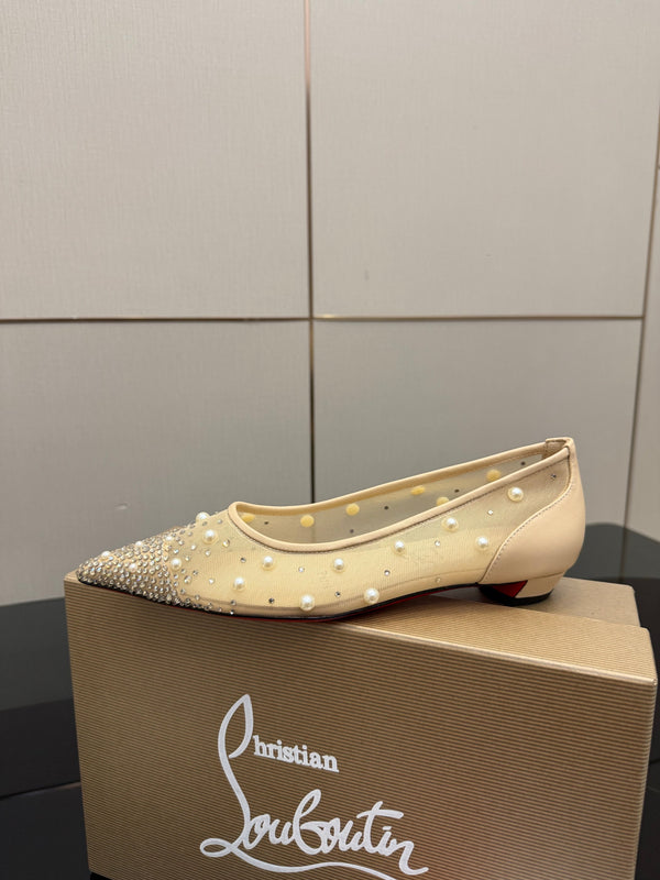 CL Degrastrassina Perla Ballet Flat Light Beige Mesh 828157