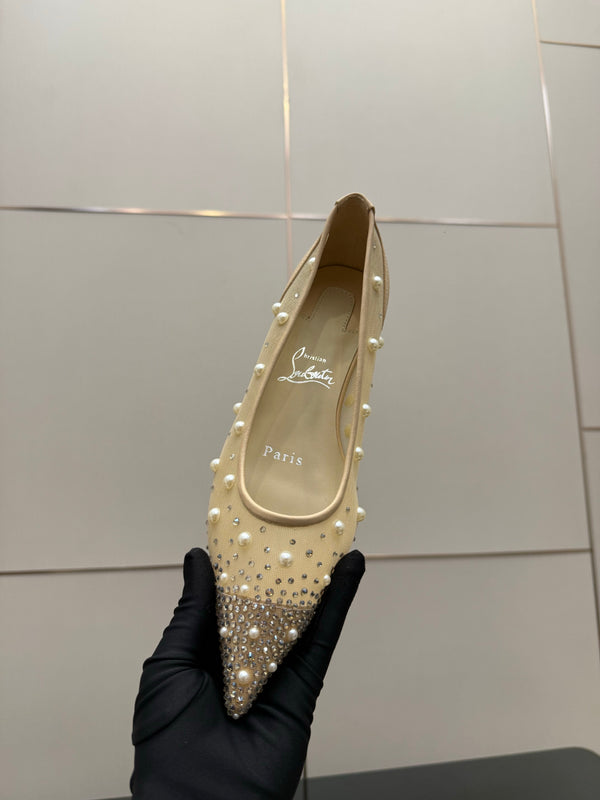 CL Degrastrassina Perla Ballet Flat Light Beige Mesh 828157