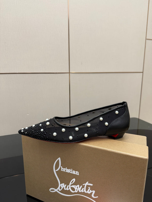CL Degrastrassina Perla Ballet Flat Black Mesh 828160