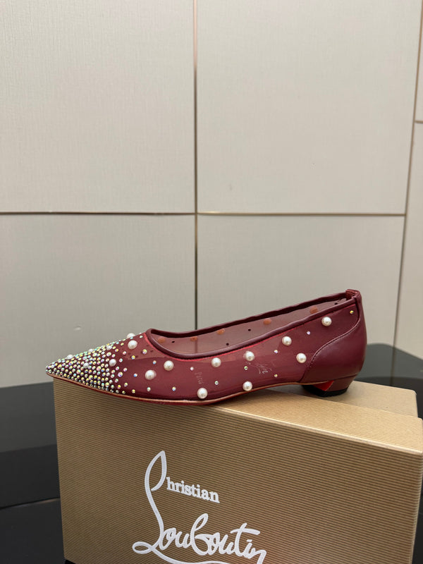 CL Degrastrassina Perla Ballet Flat Burgundy Mesh 828161
