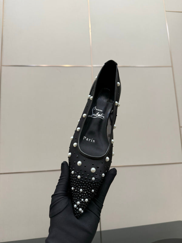 CL Degrastrassina Perla Ballet Flat Black Mesh 828160