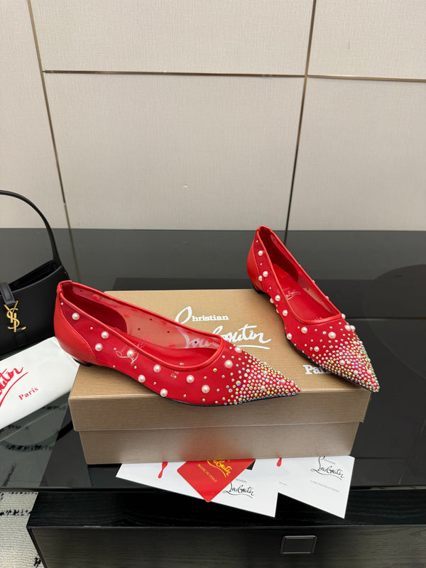 CL Degrastrassina Perla Ballet Flat Red Mesh 828162