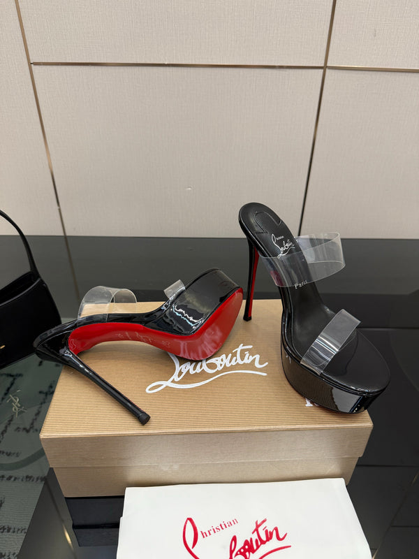 CL 2026 Just Loubi 14.5cm Mules Black PVC Lambskin 828175