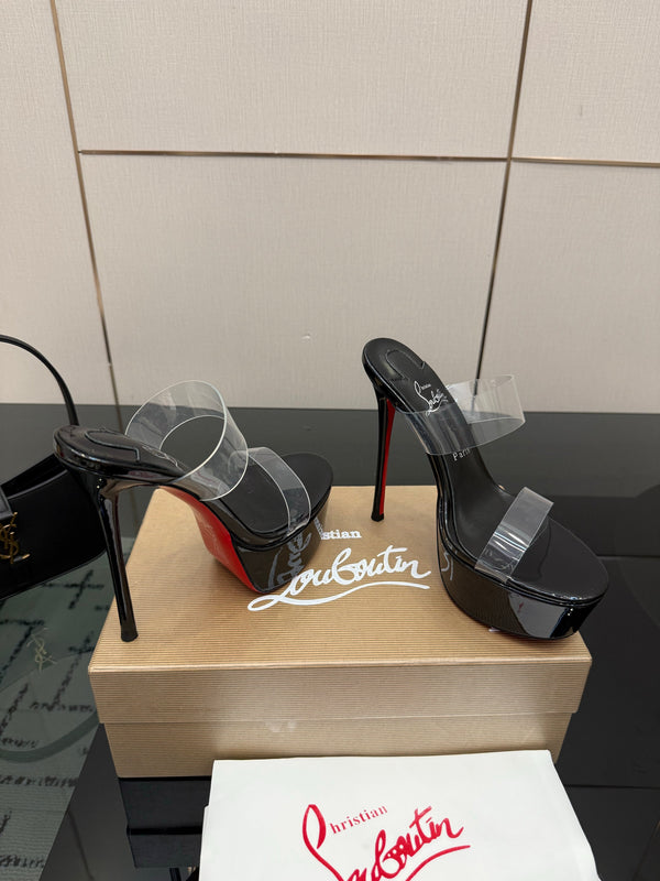 CL 2026 Just Loubi 14.5cm Mules Black PVC Lambskin 828175