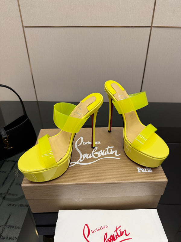 CL 2026 Just Loubi 14.5cm Mules Yellow PVC Lambskin 828178