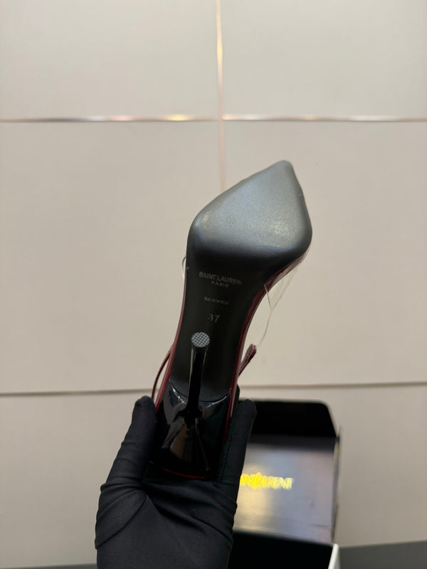 YSL Chica Slingback 10.5cm Burgundy Leather 828237