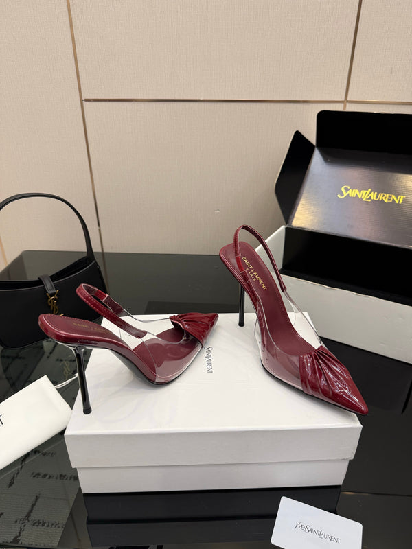 YSL Chica Slingback 10.5cm Burgundy Leather 828237