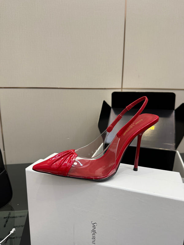 YSL Chica Slingback 10.5cm Red Leather 828239