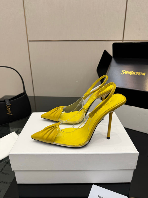 YSL Chica Slingback 10.5cm Yellow Leather 828241