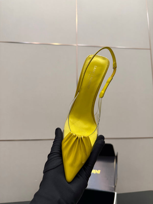 YSL Chica Slingback 10.5cm Yellow Leather 828241