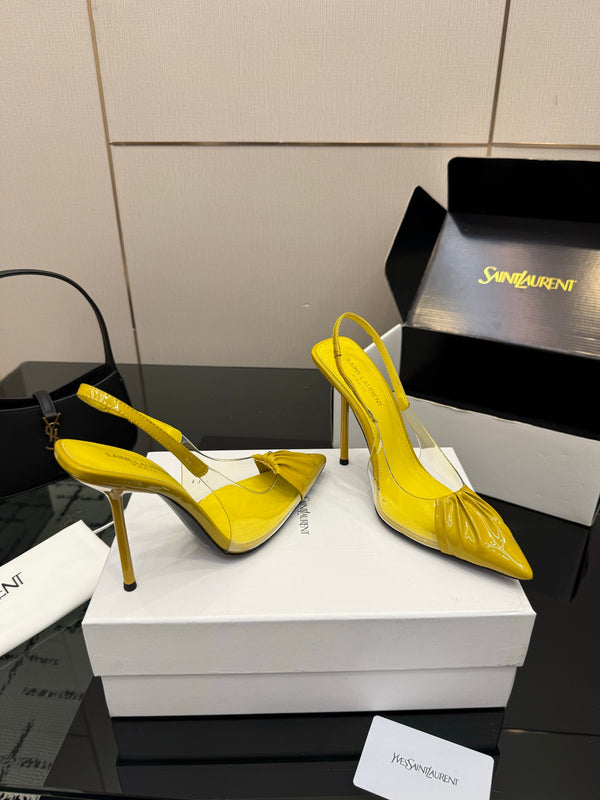 YSL Chica Slingback 10.5cm Yellow Leather 828241