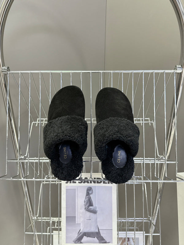 CL 26s Wedge Mules In Black Suede And Wool