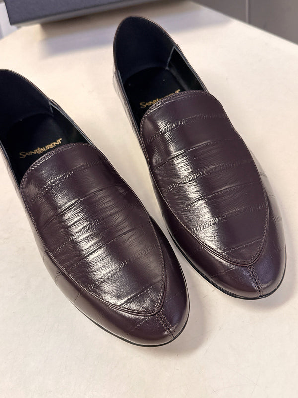 YSL 26s Loafer Dark Brown Embossed Leather 635586