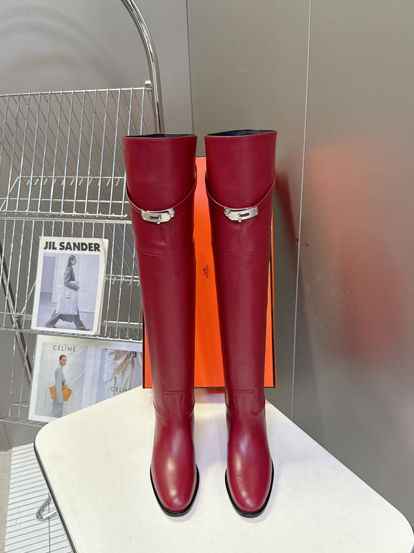 HM 26S Over The Knee Jumping Boots 2.5cm Burgundy Leather 113818