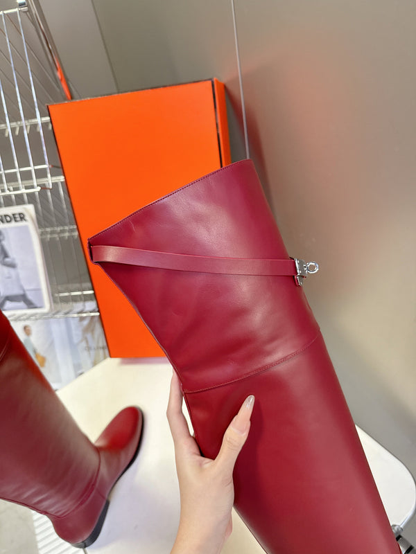 HM 26S Over The Knee Jumping Boots 2.5cm Burgundy Leather 113818