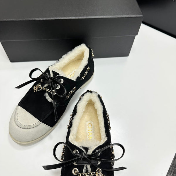 CC 26s Loafers Flat Black Suede Leather Fur 109156