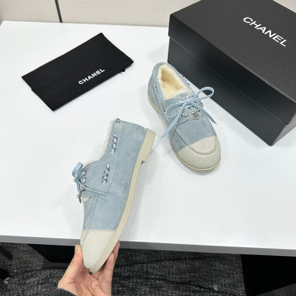 CC 26s Loafers Flat Light Blue Suede Leather Fur 109157