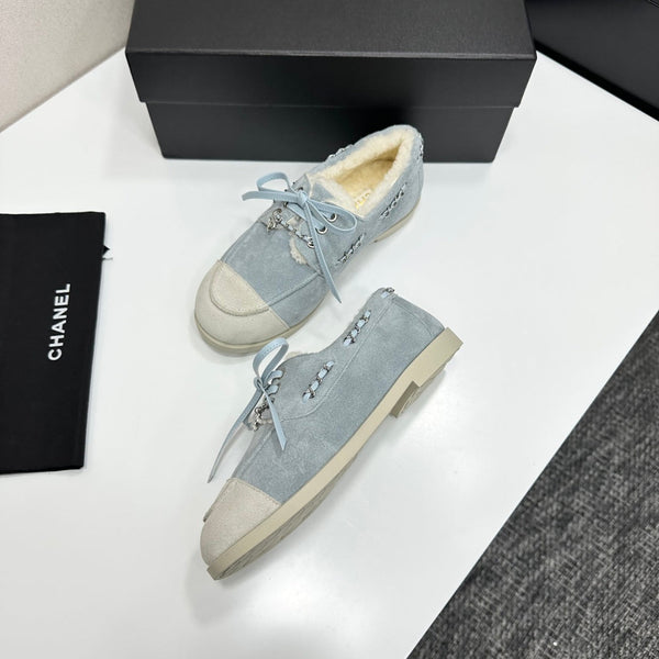 CC 26s Loafers Flat Light Blue Suede Leather Fur 109157