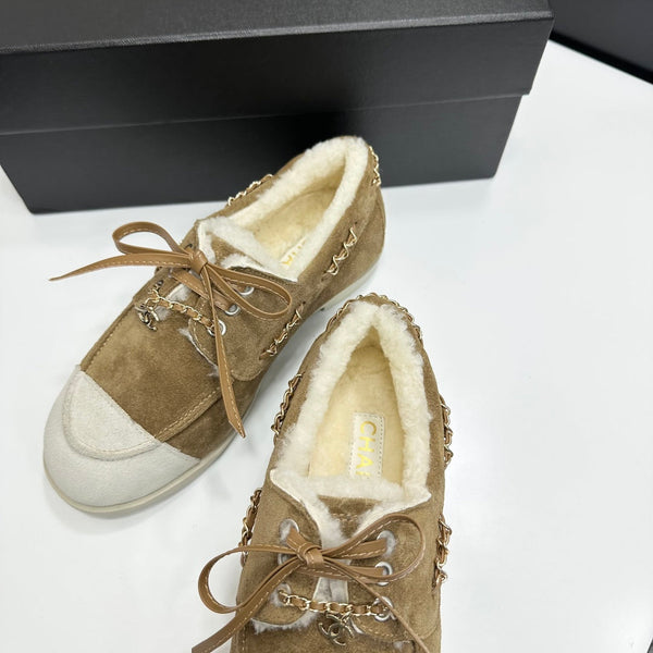 CC 26s Loafers Flat Brown Suede Leather Fur 109158