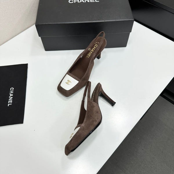 CC Block Slingback Coffee White Suede 743249