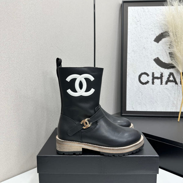 CC 26s Biker Mid-Calf Boots Black Cowhide 986138