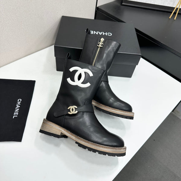 CC 26s Biker Mid-Calf Boots Black Cowhide 986138