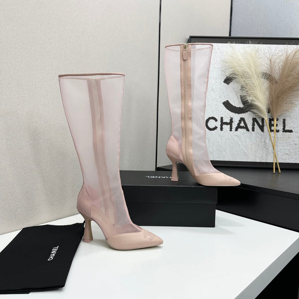 CC 26s Mesh Knee High Boots Light Pink Leather 109226