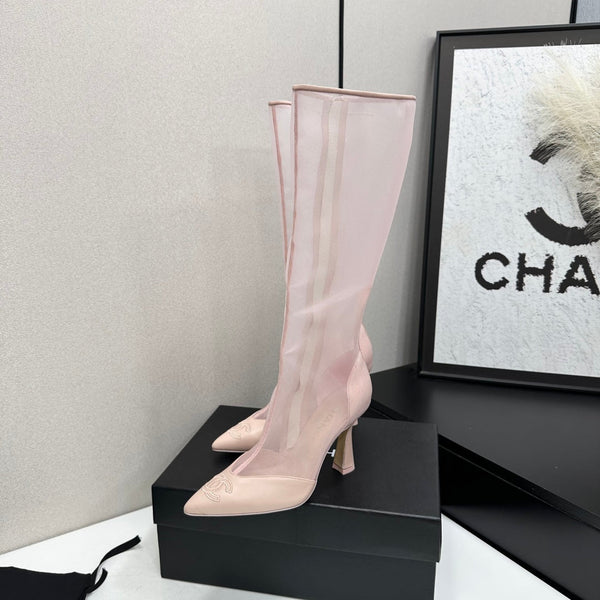 CC 26s Mesh Knee High Boots Light Pink Leather 109226