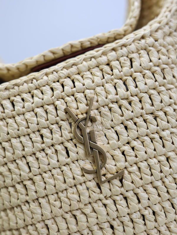 Prada Gaby Bucket 17cm Brown Beige Raffia Leather GHW